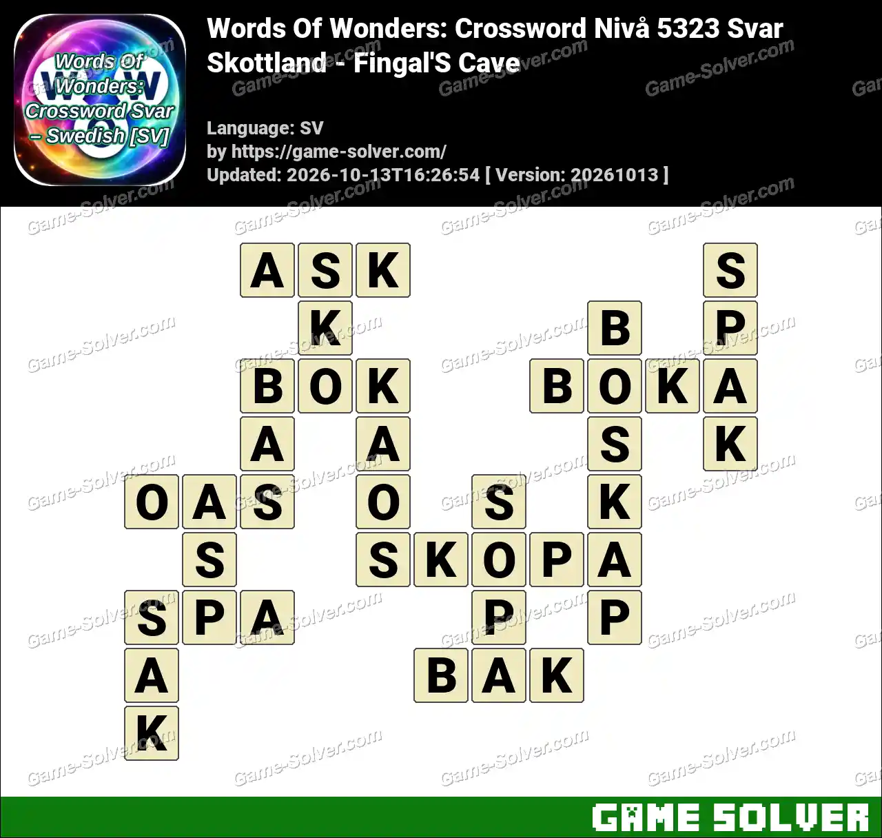 Words Of Wonders: Crossword Nivå 5323 Svar – Skottland – Fingal’S Cave